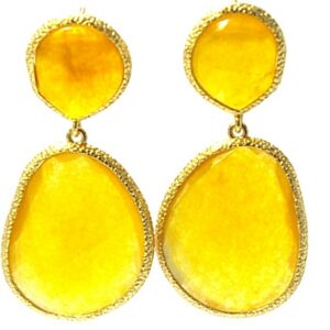 Oorbellen Facet Geslepen Duo met vergulden rand 50mm Amber