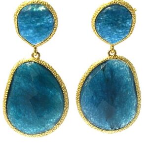 Oorbellen facet geslepen duo met vergulden rand Petrol 50mm